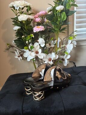 Black Chain-Accent Slingback Heels